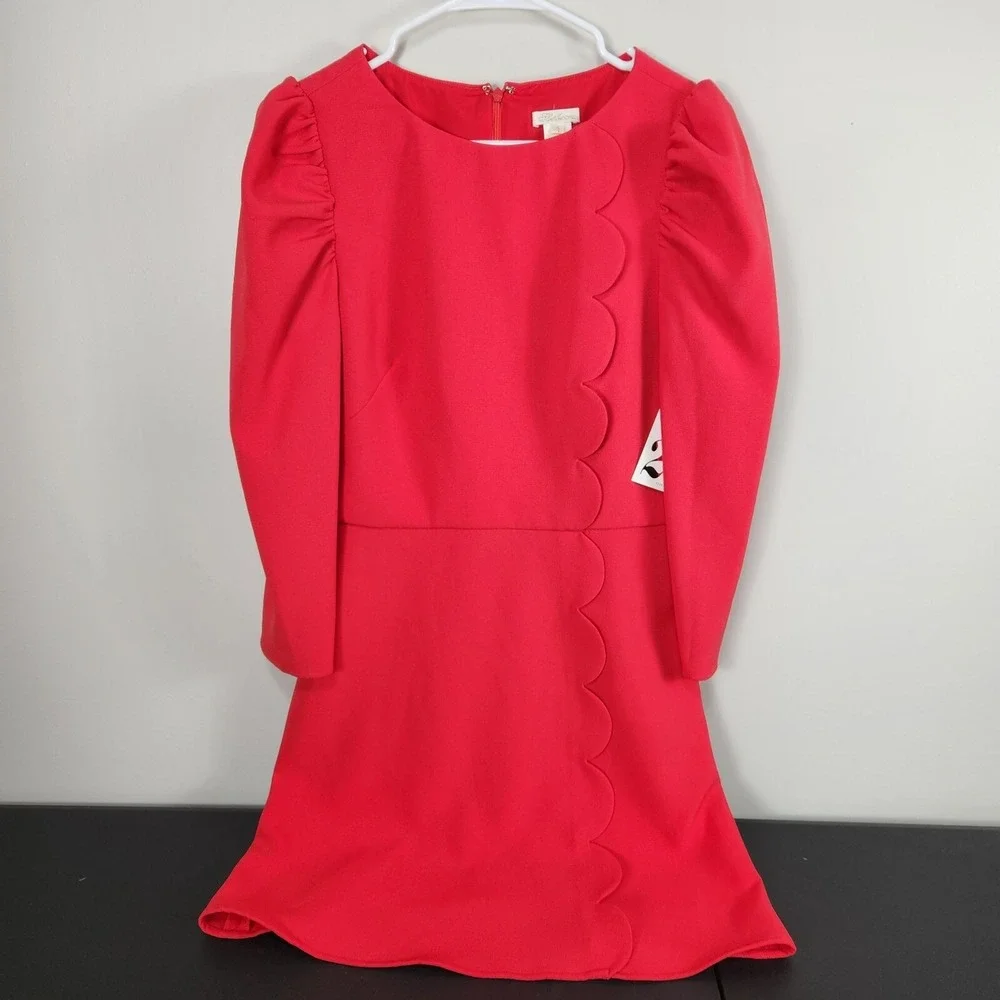 NWT $398 Shoshanna womens Brielle Puff Sleeve Dress Scalloped Accent Sz 8 Party - Picture 2 of 11
